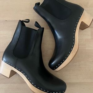 LOEFFLER RANDALL Annabelle Black Leather Chelsea Wooden Clog Boots Sz 10